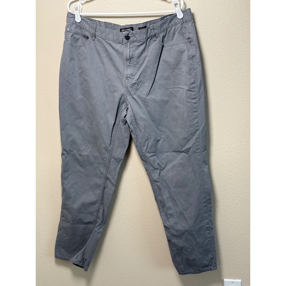 Michael Kors Mens Tailored Fit Pants Gray 5-Pocket Twill Trousers 38x30